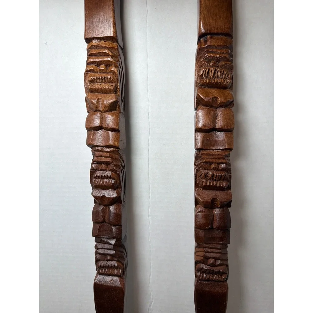 Vintage Wall Decor Brown Tiki Hand Carved Wooden HUGE Fork Spoon Set MCM 28